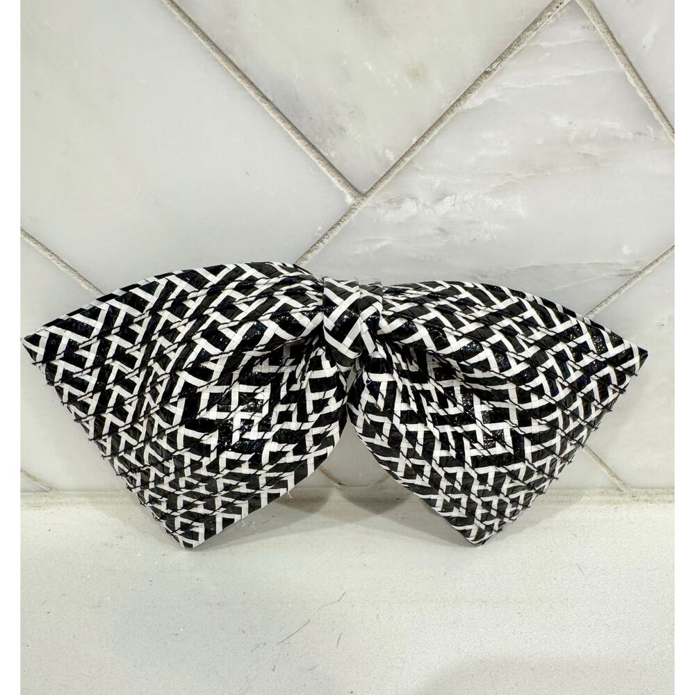 Vintage Kokin Black & White Woven Bow Hair Barrette – Made in France